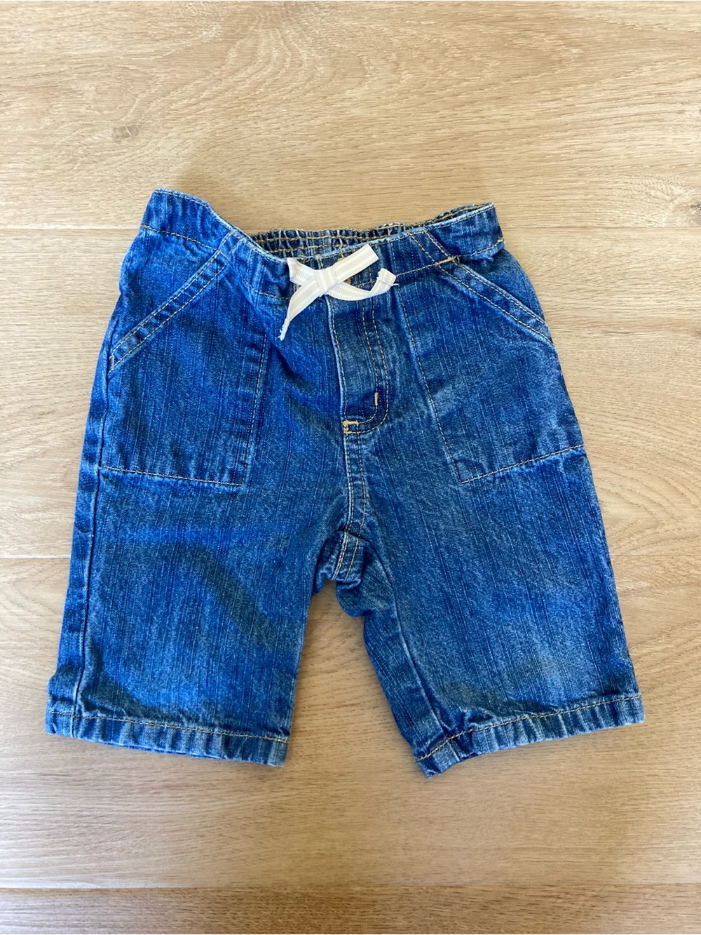 GAP Factory Blue Denim Baby Capris with White Bow and Stretch Waist